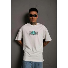 Mbb E-Ticaret Erkek Kısa Kol Yazlık Tişört Bisiklet Yaka Baskılı Oversize T-Shirt - Beyaz