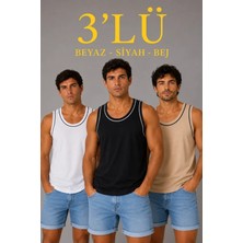 Etiler Collection Erkek 3’lü Kolsuz Sporcu Atlet Seti Yazlık Bisiklet Yakalı - Siyah, Bej, Beyaz