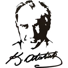 Mbb E-Ticaret K.atatürk Silüetli Imzalı Oto Sticker Siyah 19X15CM