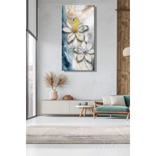 Şehber Panoramik Dikey Kanvas Tablo Tekli Ev Kafe Ofis Gold Efekt  Beyaz Çiçekler 2191