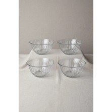 Bereketli Store Paşabahçe Joy 4'lü Çizgi Detaylı Cam Bowl Kase | Çerezlik, Tatlı ve Sunum Kasesi