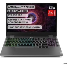 Altes Grup Loq 15ARP9 | Ryzen 7 7435HS | 24 GB Ram Ddr5 | 1 Tb SSD | RTX4070 8gb Gddr6 115W | 15.6" Fhd (1920X1080) IPS 300NITS Anti-Glare, 100% Srgb, 144Hz, G-Sync® | Gaming Laptop | 83JC00F6TR