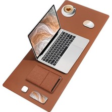Altes Grup Deer Pu Deri Mouse Pad Dikişli Kenar Dayanıklı Büyük Boy Çift Yönlü Kullanım Ofis Masa Matı Sümen (Kahverengi, 70X30 L)