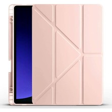 Altes Grup Samsung Galaxy Tab S9 Fe SM-X510 X516 ile Uyumlu Kılıf Silikon Yumuşak Kalem Bölmeli Esnek 4 Farklı Stand Olabilen Tablet Kılıfı Rose Gold