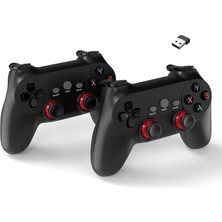 Altes Grup Çift Josystick 2.4g Kablosuz Oyun Kolu Pc Uyumlu Pilli Joystick Wireless Gamepad USB Dongle Bağlantı Kaymaz Tasarım 0019 Siyah (0019 - Çiftli Siyah)
