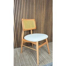 Silla Mabel Sandalye Teddy Krem Kumaş Hasırlı Naturel Ahşap Sandalye