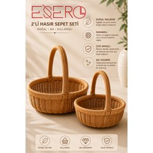 Esero 1022 El Yapımı 2'li Hasır Sepet Seti Dekoratif Servis ve Organizer Sepeti