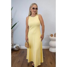 Muna Boutique Taş Çakımlı Askılı Fitilli Sarı Elbise