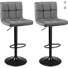 Songmics Songmıcs 2li Set Kadife Bar Tabureleri, Yüksekliği Ayarlanabilir Döner Tabureler, Mutfak Sandalyeleri, Sırtlık ve Ayaklık, Metal Koyu Gri LJB014G01