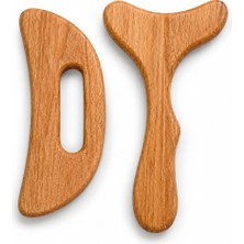 Vecta 2'li Doğal Ahşap Masaj Aletleri Seti (Luna & Flua) - Gua Sha, Selülit, Lenf Drenaj ve Sıkılaşma