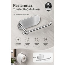 Alper Banyo Premium 304 Paslanmaz Çelik Tuvalet Kağıtlığı, Yapışkanlı Mat Krom Tuvalet Kağıdı Askısı, 5 Yıl Garantili