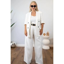 Muna Boutique Beyaz Keten Alt Üst Takım