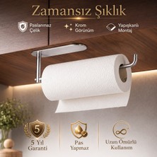 Alper Banyo Premium Paslanmaz Çelik Mat Krom Yapışkanlı Kağıt Havluluk, Dolap Altı Mutfak Peçetelik, Matkapsız Montaj