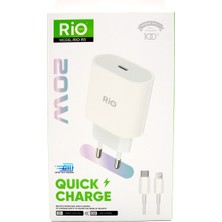 20W iPhone Hızlı Şarj Seti Usb-C Adaptör + Lightning Kablo Avantajlı Paket Rio