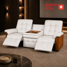 Smarto Relax Berlin 3’lü Tv Koltuğu Orta Konsollu Bardaklıklı Deri Yatan Ayak Uzatmalı Ergonomik Sinema Koltuğu