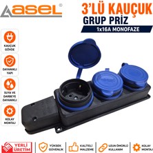Asel 3'lü Kauçuk Topraklı Grup Priz 16A