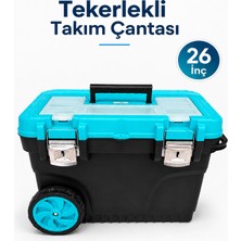 Badem10 Büyük Boy Tekerlekli Metal Kilitli Takım Çantası 26 Inç Büyük Boy Alet Edevat Taşıma Çantası