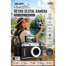 Wair Teknoloji 4K Çantalı Dijital Retro Video Kamera 48MP 16X Zoom Işıklı Lens 2.4" Döner Ekran 32GB Hafıza Kartlı Fotoğraf Makinesi Pembe
