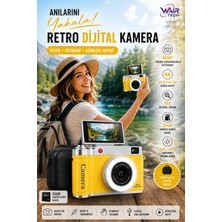 Wair Teknoloji 4K Çantalı Dijital Retro Video Kamera 48MP 16X Zoom Işıklı Lens 2.4" Döner Ekran 32GB Hafıza Kartlı Fotoğraf Makinesi Pembe
