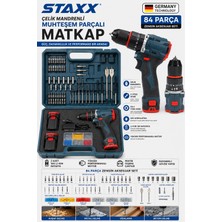 Staxx Power 84 Parça Çelik Mandrenli Brushless Şarjlı Matkap Seti 18V X2 Çift Akülü Vidalama ve Delme Makinesi
