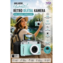 Wair Teknoloji 4K Çantalı Dijital Retro Video Kamera 48MP 16X Zoom Işıklı Lens 2.4" Döner Ekran 32GB Hafıza Kartlı Fotoğraf Makinesi Pembe