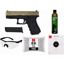 We G19  Özel İşlemeli Classıc Floral Pattern Greengas, BB ve Koruyucu Gözlük,Hedef Kağıdı Hediyeli