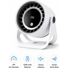 Tekno Drone 199 Kademeli Şarjlı Mini Turbo Vantilatör Dijital Ekranlı Güçlü Hava Akışlı Masaüstü Fan 1200 Mah