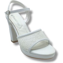 Erbay 320-26 Simli Dantelli Cilt Tek Bant Kalın Topuk Kadın SANDALET(11CM)