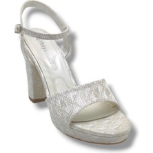 Erbay 321-26 Simli Işlemeli Saten Tek Bant Kalın Topuk Kadın SANDALET(11CM)