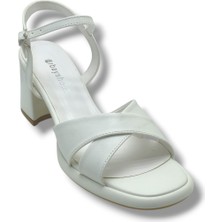 Erbay 405-26 Cilt Deri Çapraz Bant Kalın Topuk Kadın Sandalet 41-42(7cm)