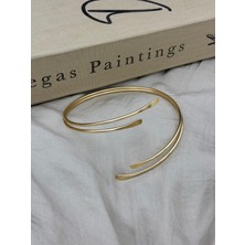 Hedef Bujiteri Modern Ince Hatlı Çift Şerit Gold Renk Ayarlanabilir Kol Pazu Bilekliği,armcuff