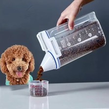 Teknofaji Köpek Kedi Mama Kabı 2 kg Plastik Depolama Nem Geçirmez Ölçü Bardaklı Evcil Hayvan Kabı