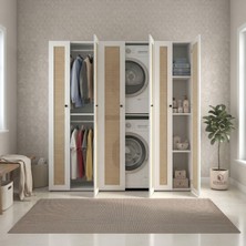 Kenz Life Kenzlife Çamaşır-Kurutma Makinesi Dolabı ve Giysi Dolabı Suyuti Sağ Mat Beyaz 180*170*60 Hazeran Kare Kapak Suntalam Gövde