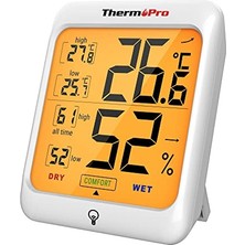 Thermopro TP53 Dijital Termometre Higrometre Iç Mekan Sıcaklık ve Nem Ölçer Dokunmatik Aydınl
