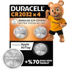 Duracell CR 2032 Lityum Düğme Pil 4'lü Paket 3V,  (CR2032) Uzun Ömürlü Yüksek Performanslı Pil Tipi