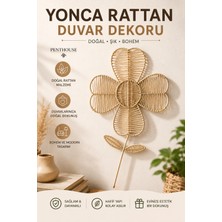 Penthouse El Yapımı Yonca Rattan Duvar Dekoru 70X39 cm Bohem Hasır Duvar Süsü Doğal Rattan Dekoratif Duvar Aksesuarı
