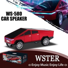 Tastech Cybertruck Görünümlü Bluetooth Speaker Sd Kart USB Fm Radyolu Şarjlı Taşınabilir Hoparlör-Kırmızı