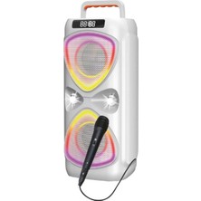 Tastech D78 Bluetooh Speaker Şarjlı Kablosuz Taşınabilir Hoparlör Mikrofonlu LED Işıklı Parti Speaker Sd Kart USB Fm Radyo Uzaktan Kumandalı D78-BEYAZ