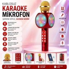 Tastech WS-1816 Bluetooth Speaker Karaoke Mikrofonlu Kablosuz Hoparlör Hafıza Kartı ve USB Girişli Şarjlı Rgb LED Işıklı Müzikçalar-Kırmızı