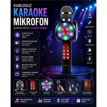 Tastech WS-1816 Bluetooth Speaker Karaoke Mikrofonlu Kablosuz Hoparlör Hafıza Kartı ve USB Girişli Şarjlı Rgb LED Işıklı Müzikçalar-Siyah