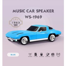 Tastech Nostaljik Araba Şeklinde Bluetooth Hoparlör Sd Kart USB Fm Radyolu Şarjlı LED Işıklı Speaker-Mavi