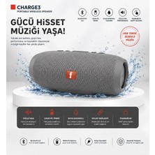 Tastech Charge3 Bluetooth Hoparlör USB ve Hafıza Kartı Girişli Fm Radyolu Şarjlı Taşınabilir Kablosuz Speaker Mp3 Çalar Tüm Cihazlara Uyumlu-Gri