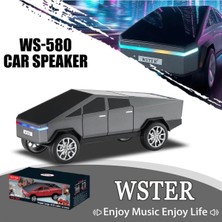 Tastech Cybertruck Görünümlü Bluetooth Speaker Sd Kart USB Fm Radyolu Şarjlı Taşınabilir Hoparlör-Gri