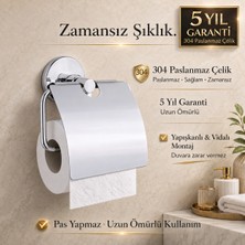 Alper Banyo Rosa Model Krom Kapaklı Tuvalet Kağıtlığı, 304 Paslanmaz Çelik Açık Tuvalet Kağıdı Askısı, Yapışkanlı ve Vidalı Montajlı, 5 Yıl Garantili