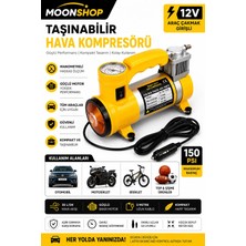 Moonshop 12V Araç Hava Kompresörü 150 Psı Taşınabilir Lastik Şişirme Pompası Çakmak Girişli Oto Hava Basınç Cihazı