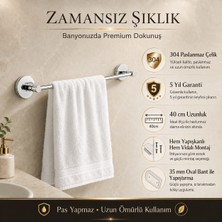 Alper Banyo Rosa Model Krom Uzun Havlu Askısı, 304 Paslanmaz Çelik 40 cm Uzun Havluluk, Yapışkanlı ve Vidalı Montajlı, 5 Yıl Garantili