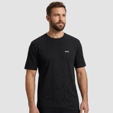 Boss Erkek Bisiklet Yaka Logo Baskılı Pamuklu Kısa Kollu Siyah T-Shirt 50566856-001