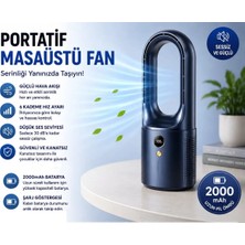 Tastech BMFN15 Kanatsız Vantilatör Hava Soğutucu Fan Şarjlı Masaüstü Mini Klima 6 Kademe Ayaralanabilir Fan Serinletici Vantilatör-Lacivert