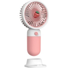 Tastech Mini Şarjlı El Fanı Telefon Standlı 3 Kademe Hız Type C Şarj Girişli 15W Meyve Tasarım Vantilatör -Pembe