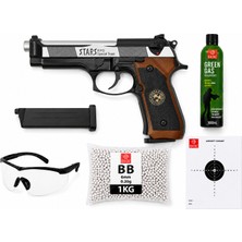 We M9 Bıohazard Full Otomatik Aırsoft Greengas, BB ve Koruyucu Gözlük,Hedef Kağıdı Hediyeli